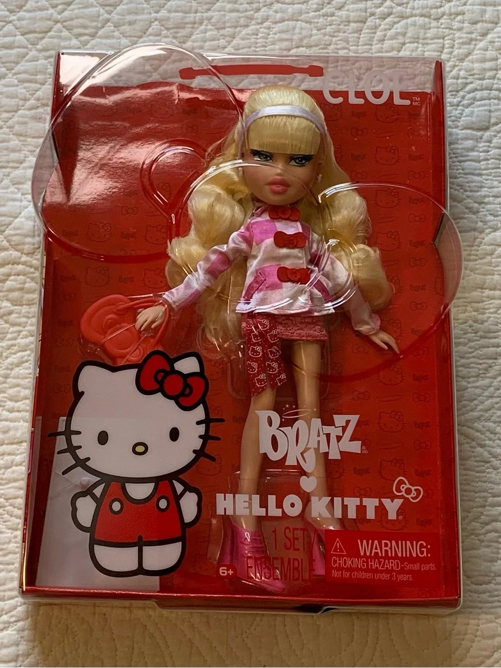 Bratz x Hello Kitty Cloe Sanrio Fashion Doll in Pink-White Plaid with Bow Purse